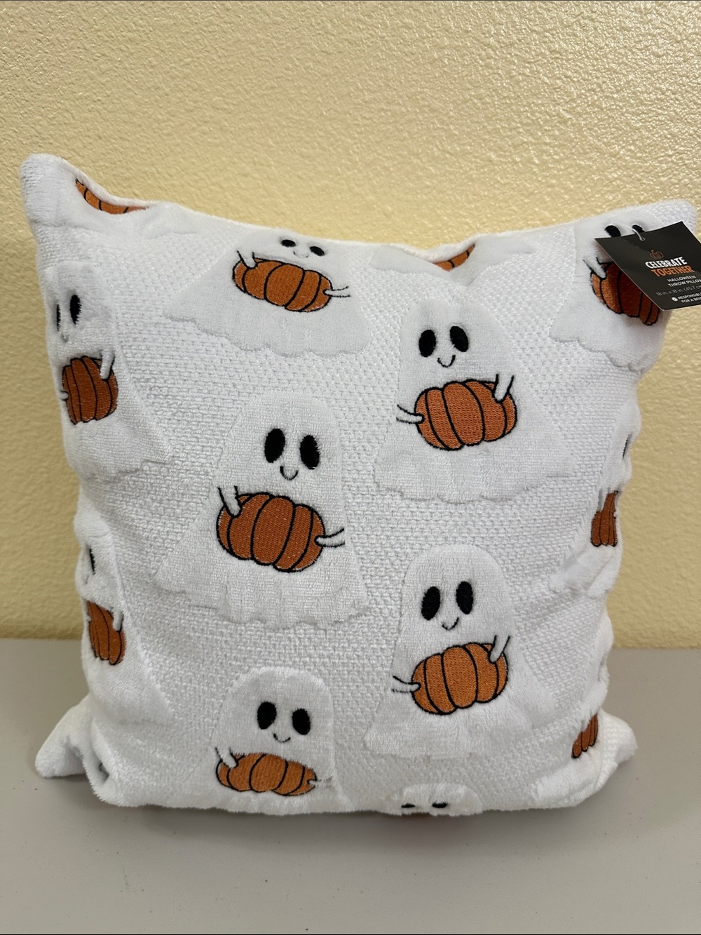 Celebrate Together White Ghost & Pumpkin Halloween Throw Pillow